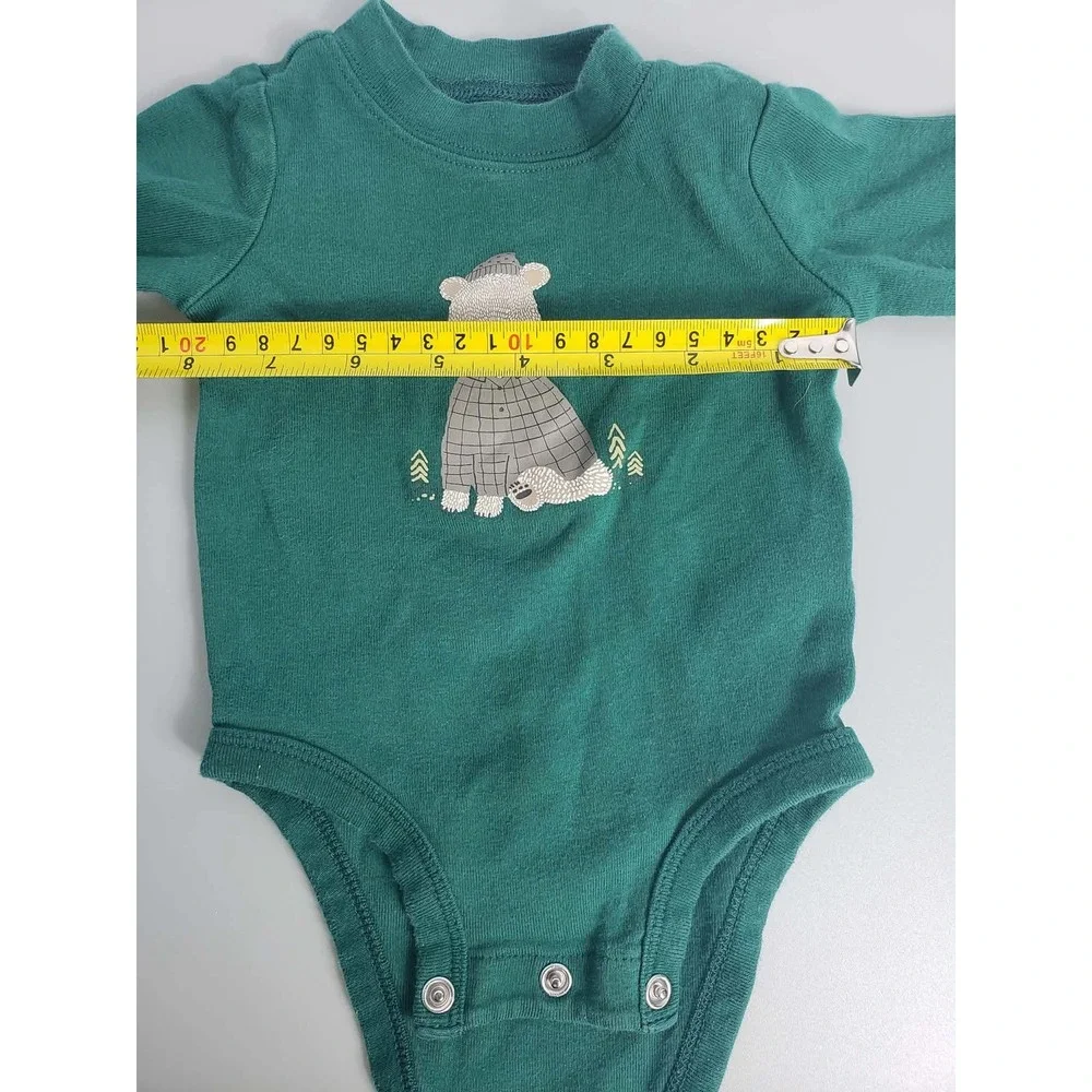 Carter's 3M Green Bear Long Sleeve Baby Bodysuit Woodland Onesie